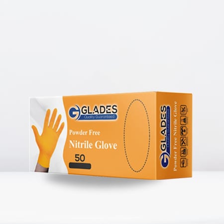 Glades Nitrile Disposable Gloves, 8 mil Palm , Nitrile, Powder-Free, XXL, 50 PK, Orange XXL